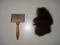 cat brush and pile of hair