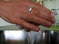 a pair of hands being washed