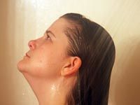 rinsing hair with water