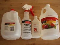 bottles and jugs of cleaning supplies