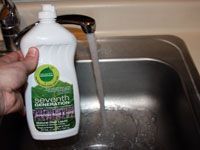 dish soap in front of sink