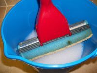 rinsing mop in bucket