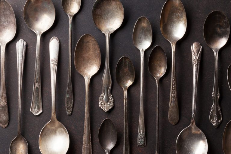 Tarnished old silverware.